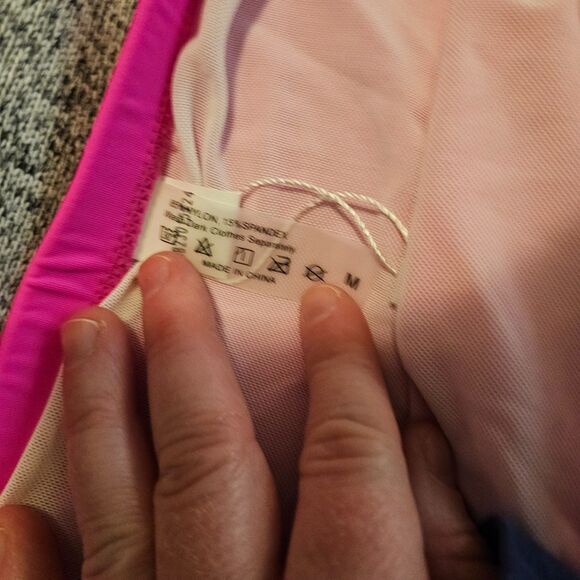 NWT SZ M Women's Tummy Control Ruched Drawstring High Waist Swim Skirt-Neon Pink - Picture 4 of 8